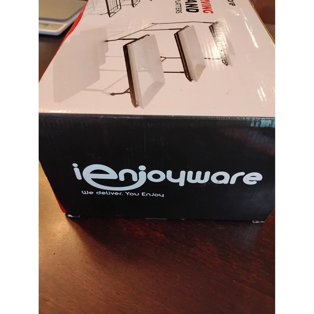 iEnjoyware 3 Tier Serving Wire Stand with 3 Porcelain Platters White Black New